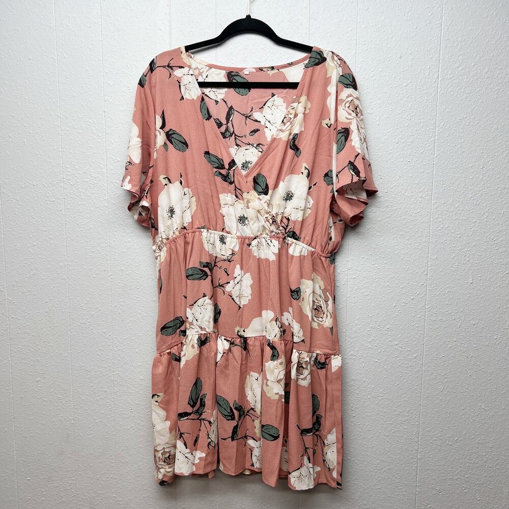 Womens Floral Cross-Over Tiered Midi Dress 3XL Cottagecore Beachy Casual Party